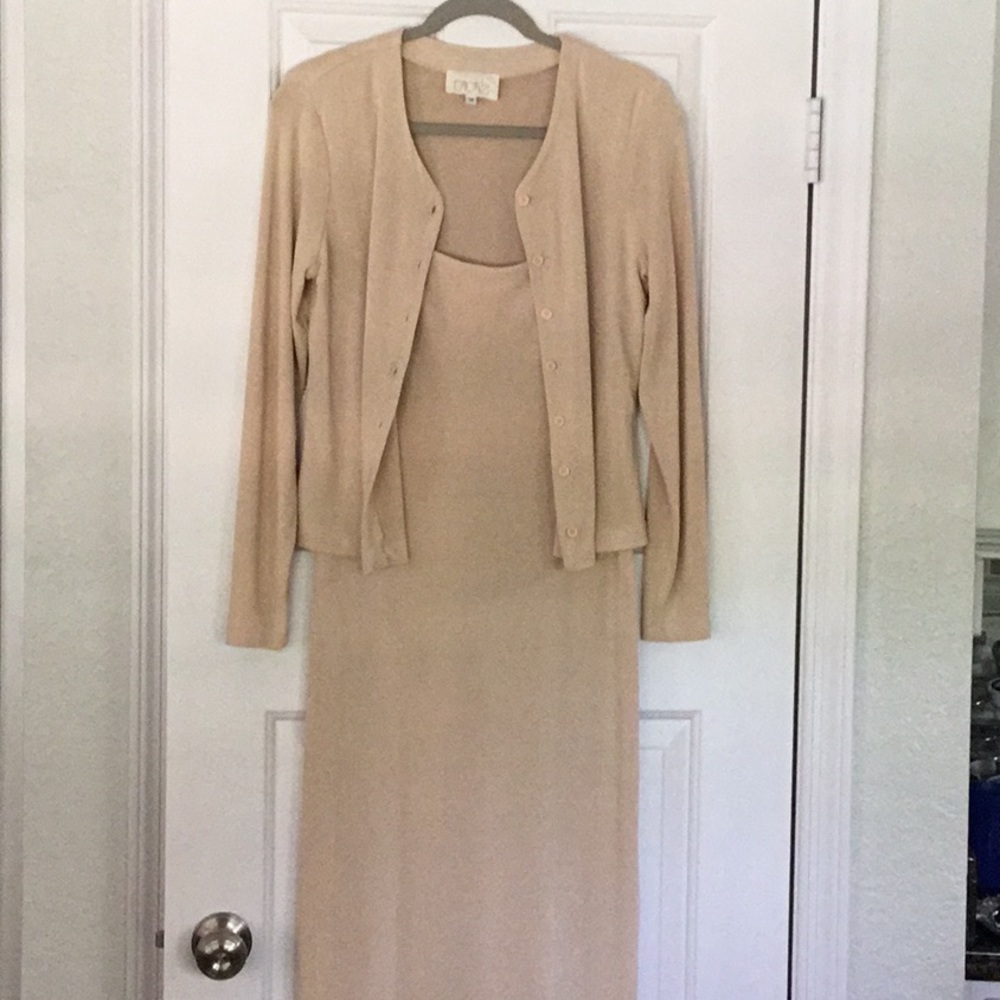 Cache long knit dress with jacket